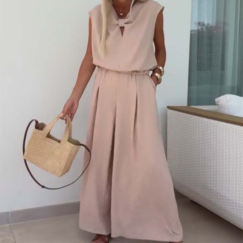 ⏳ Limited time 50% off! 💥Sleeveless V-Neck Tops & Loose Pants 2-Piece Set(The more you buy, the higher the discount)