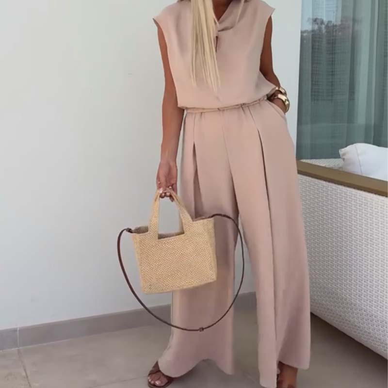 ⏳ Limited time 50% off! 💥Sleeveless V-Neck Tops & Loose Pants 2-Piece Set(The more you buy, the higher the discount)