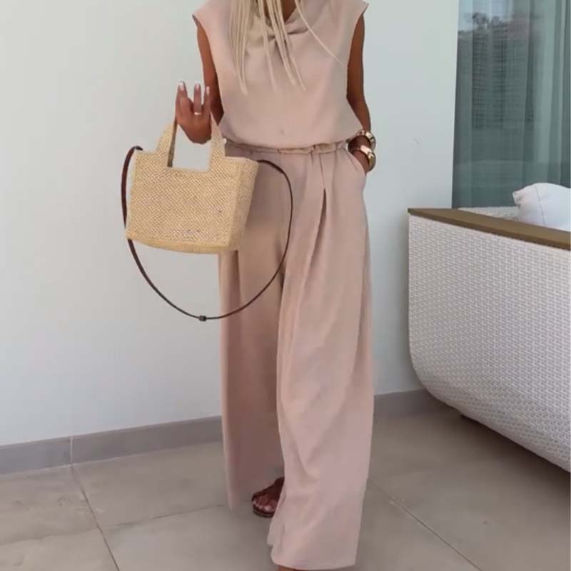 ⏳ Limited time 50% off! 💥Sleeveless V-Neck Tops & Loose Pants 2-Piece Set(The more you buy, the higher the discount)