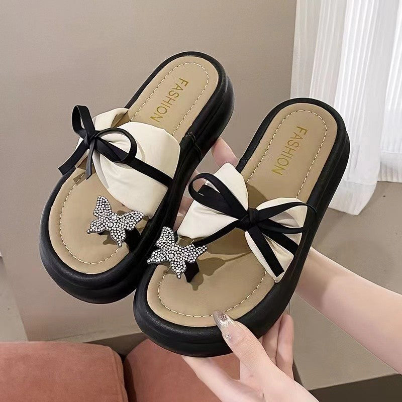 Women's Fashion Bowknot Thick Bottom Slippers