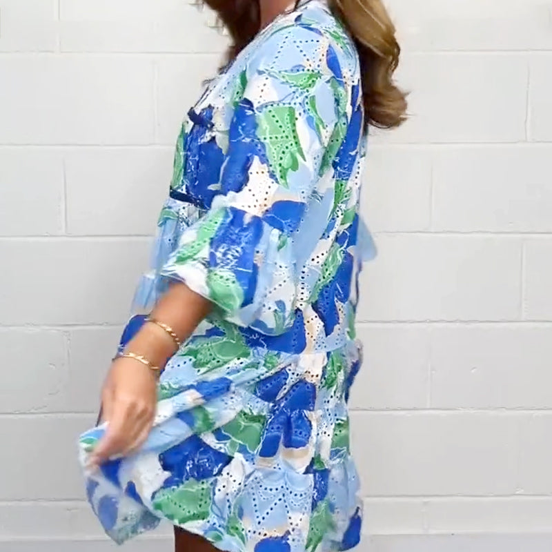 Women's Elegant V-Neck Printed Loose Dresses