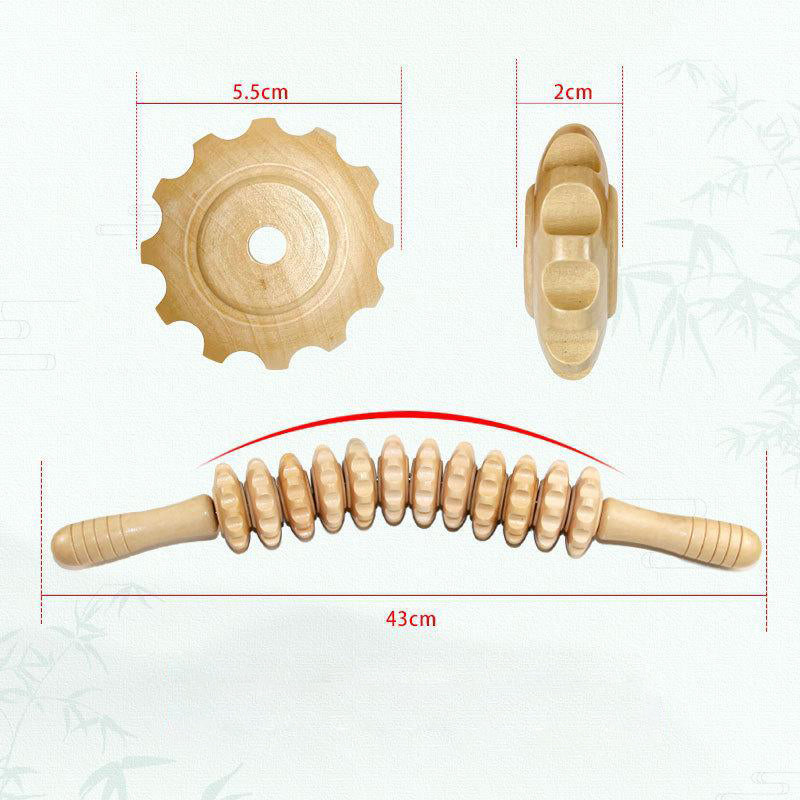 🔥12 Rollers Curved Wooden Massage Stick