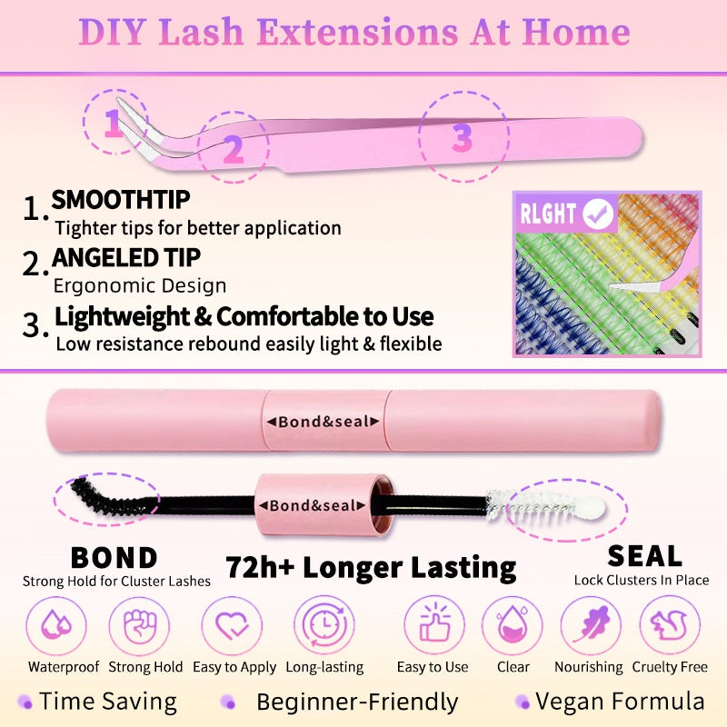 240 PCS Colored Lash Cluster with Glue & Tweezers