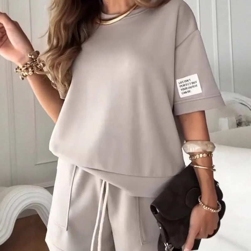👗✨2025 Summer New Product! Women's Round Neck Drawstring Casual Set