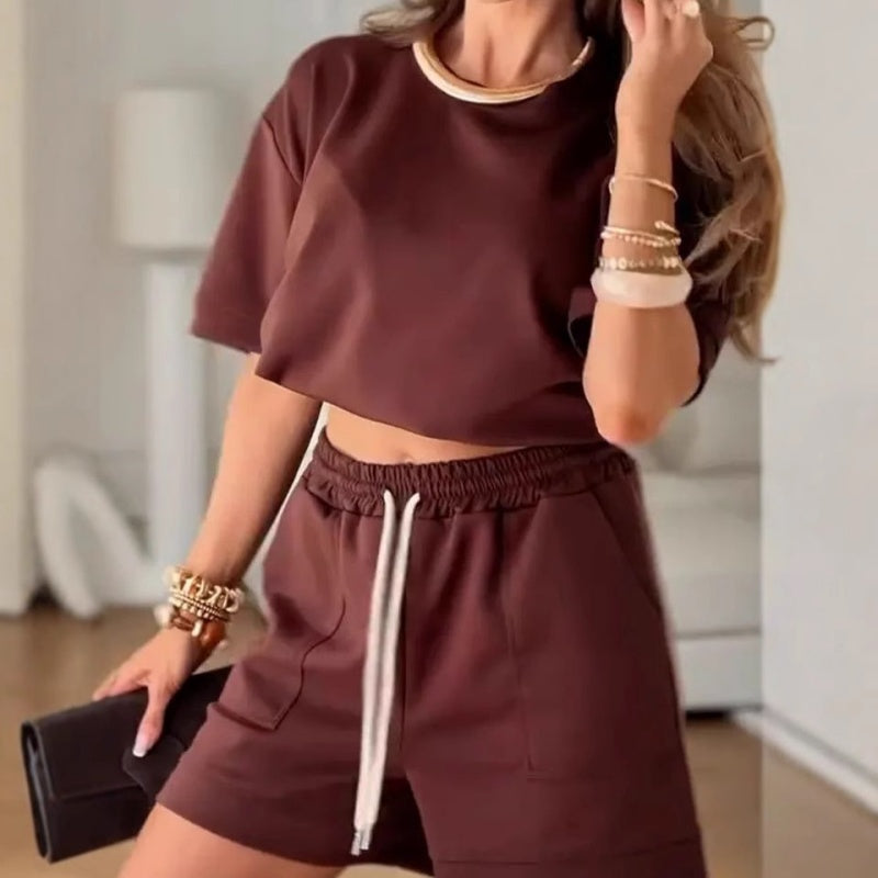 👗✨2025 Summer New Product! Women's Round Neck Drawstring Casual Set