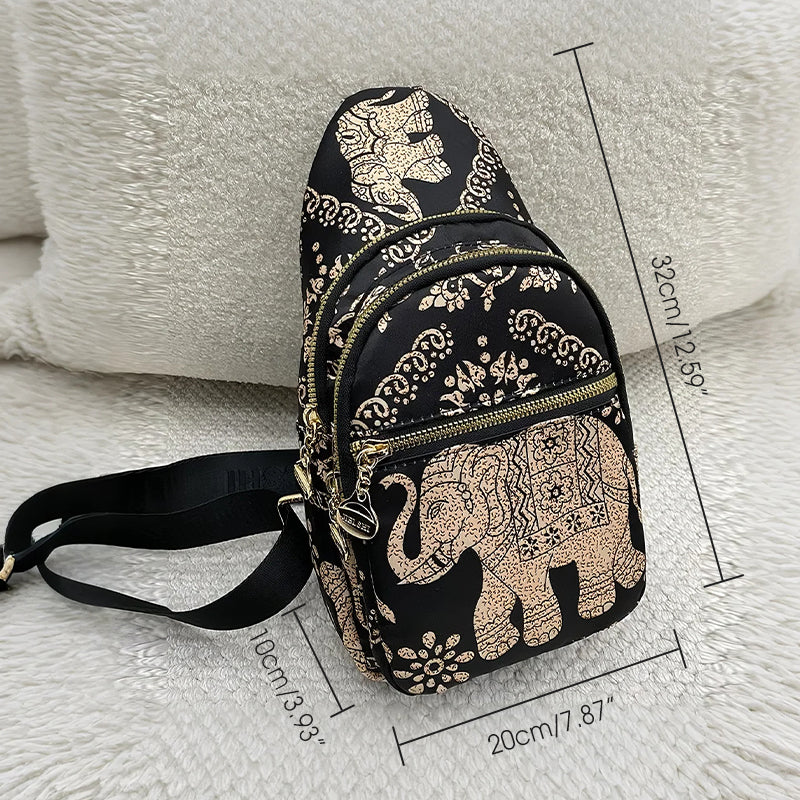 Boho Elephant Print Crossbody Bag