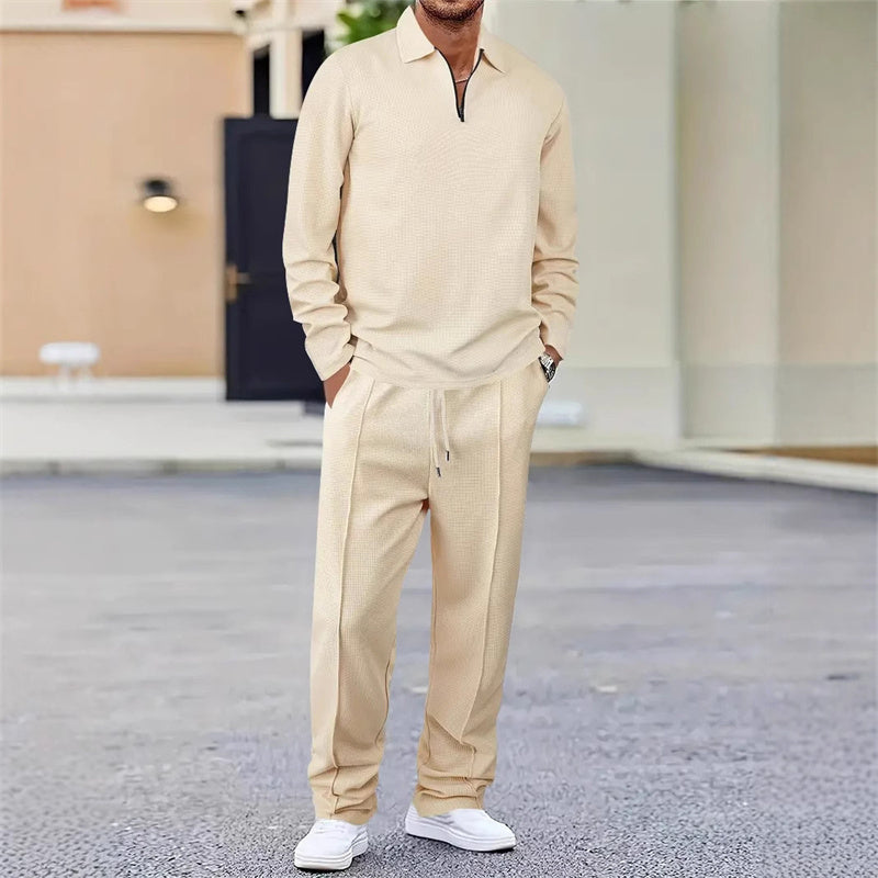 🎉Huge 50% OFF🎉Men’s Waffle Knit Sweatshirt & Straight-Leg Pants Set
