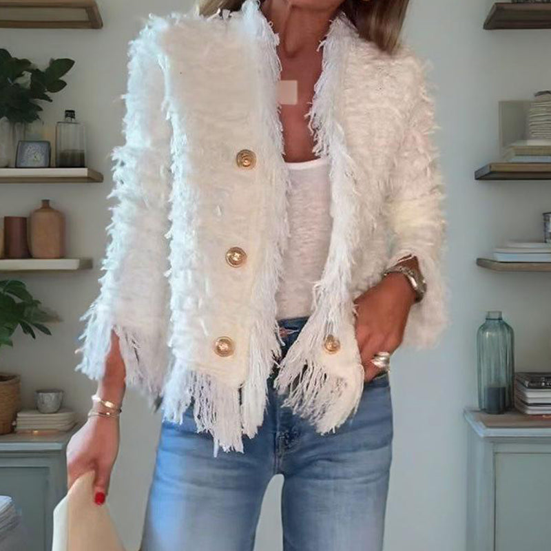 💜Limited stock available 50%OFF 💜 Women’s Fashion Button Tassel Short Coat