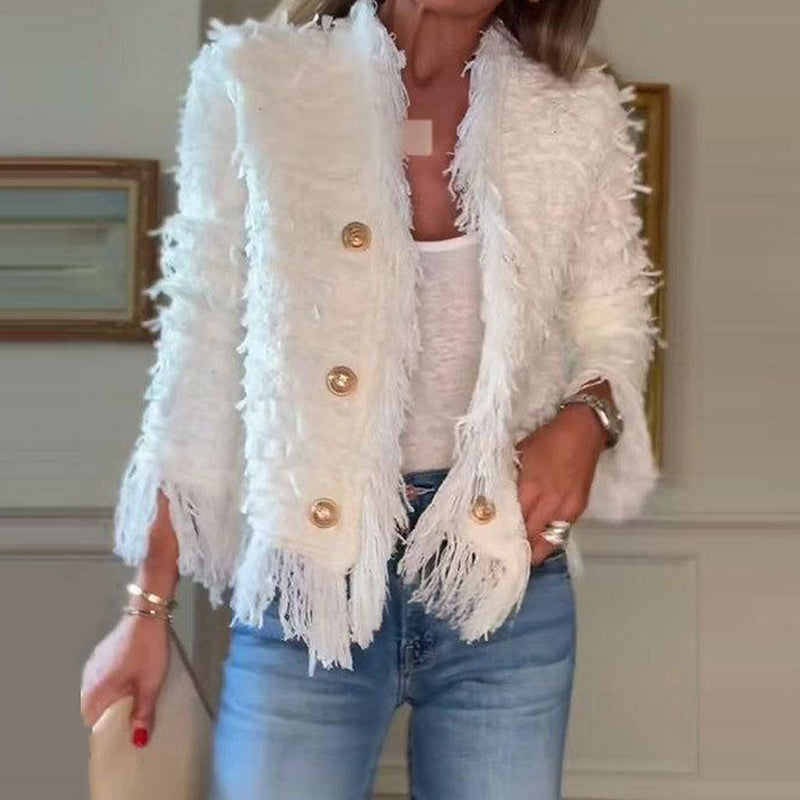 💜Limited stock available 50%OFF 💜 Women’s Fashion Button Tassel Short Coat