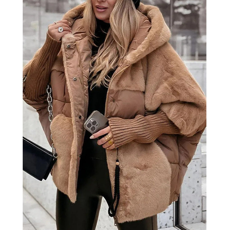 Women’s Oversized Hooded Patchwork Puffer Coat - Free Shipping