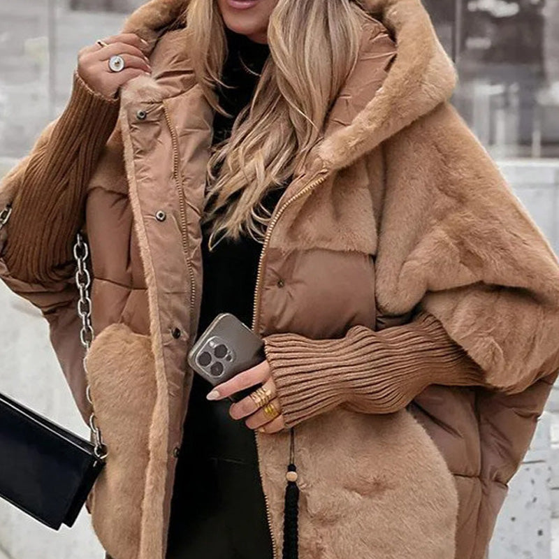 Women’s Oversized Hooded Patchwork Puffer Coat - Free Shipping