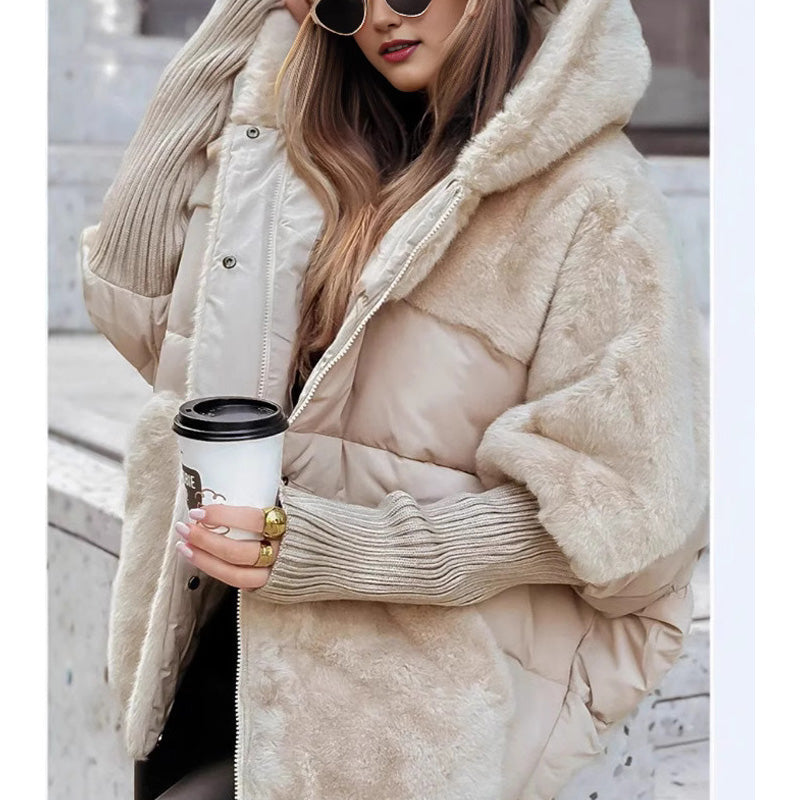 Women’s Oversized Hooded Patchwork Puffer Coat - Free Shipping