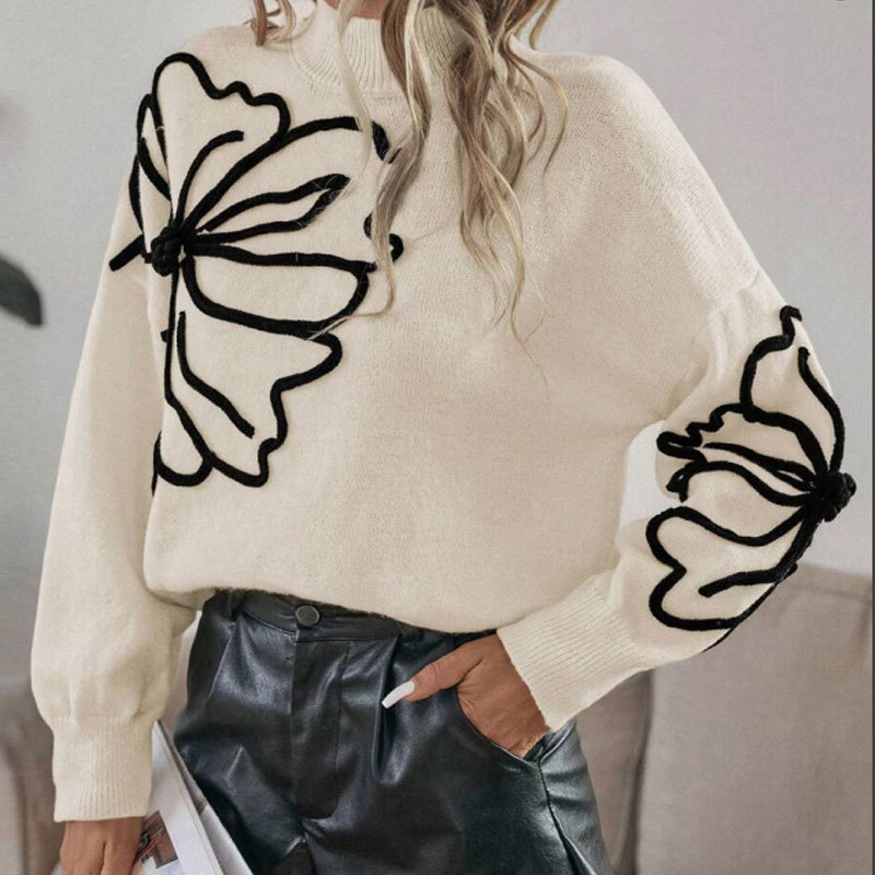 🔥Limited-time offer: 50% off-Women’s Floral Mock Neck Long Sleeve Sweater