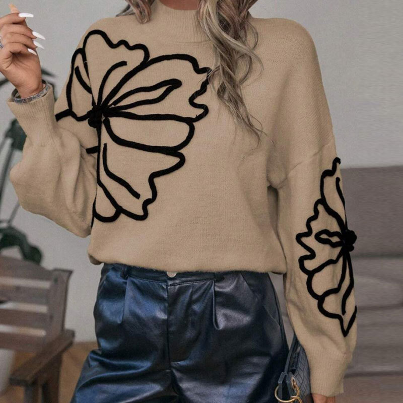 🔥Limited-time offer: 50% off-Women’s Floral Mock Neck Long Sleeve Sweater