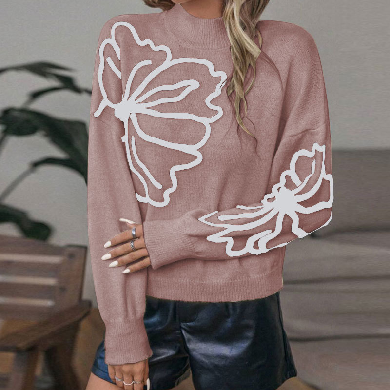 🔥Limited-time offer: 50% off-Women’s Floral Mock Neck Long Sleeve Sweater