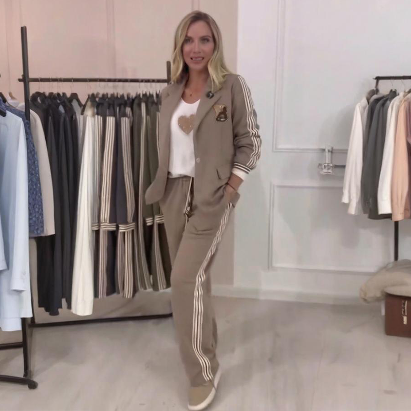 Fashion Side Striped Blazer & Pants 2-Pieces Set