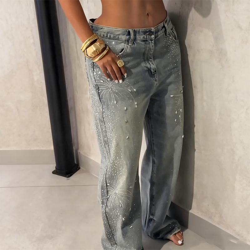 💥New Arrivals: 50% Off-Women’s Sparkling Rhinestone Wide-Leg Jeans