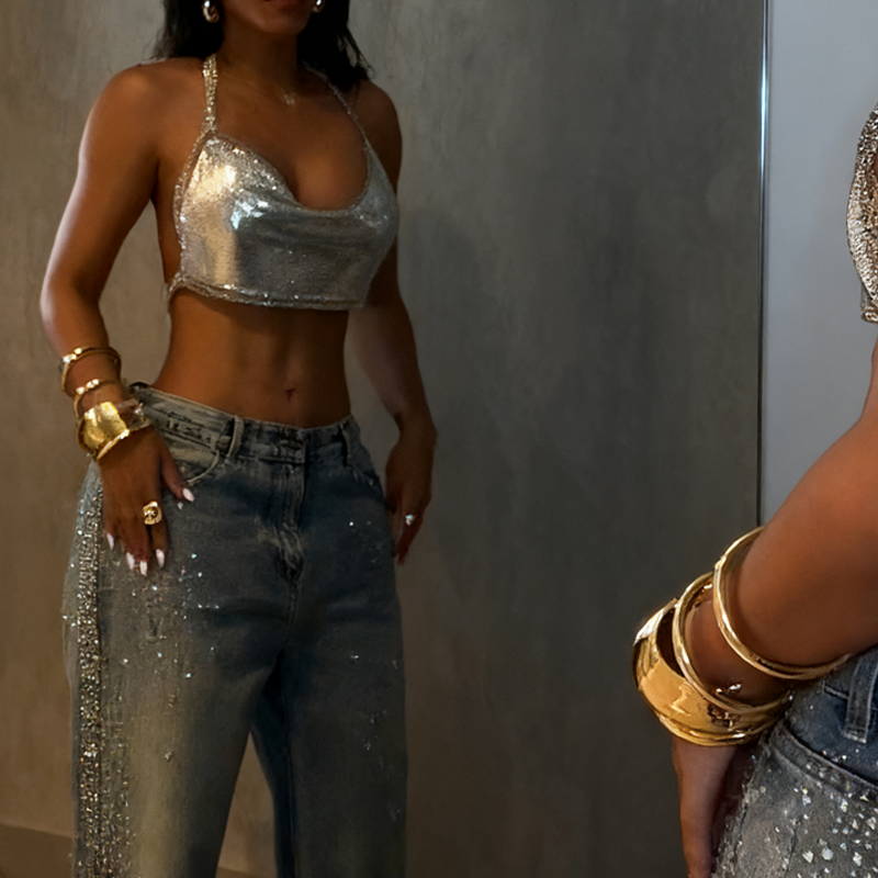 💥New Arrivals: 50% Off-Women’s Sparkling Rhinestone Wide-Leg Jeans