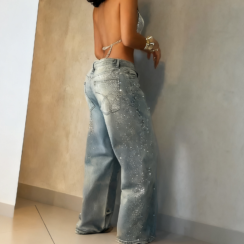 💥New Arrivals: 50% Off-Women’s Sparkling Rhinestone Wide-Leg Jeans