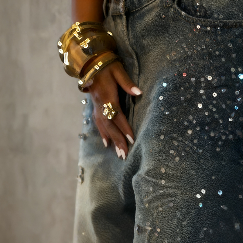 💥New Arrivals: 50% Off-Women’s Sparkling Rhinestone Wide-Leg Jeans