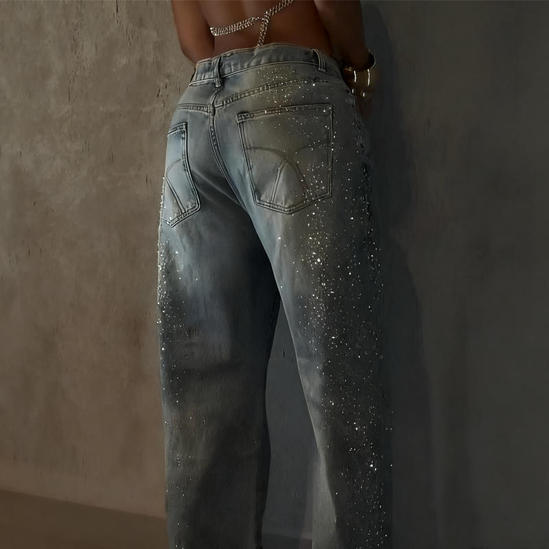 💥New Arrivals: 50% Off-Women’s Sparkling Rhinestone Wide-Leg Jeans