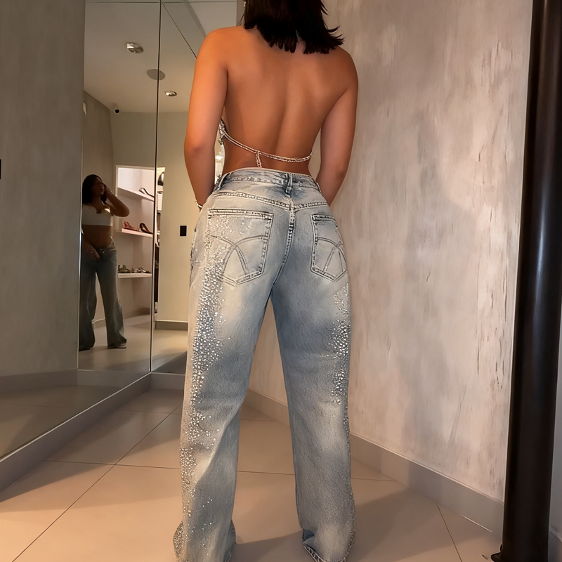 💥New Arrivals: 50% Off-Women’s Sparkling Rhinestone Wide-Leg Jeans