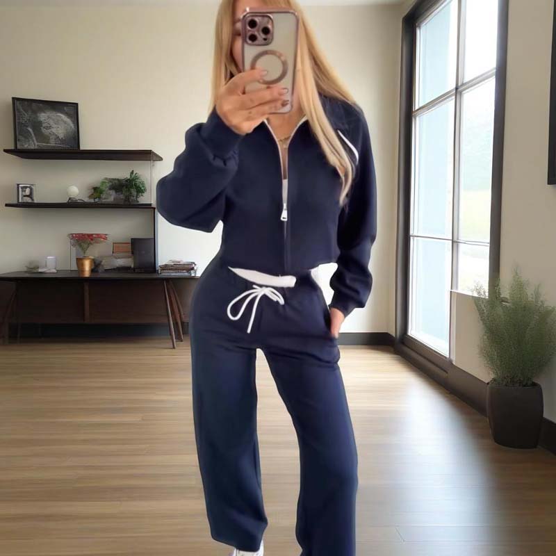 Women’s Zippered Jacket & High-Waisted Pants Set