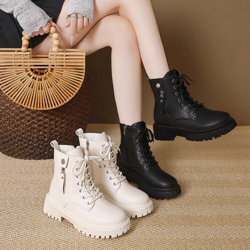 Women's Combat Ankle Boots with Side Zipper