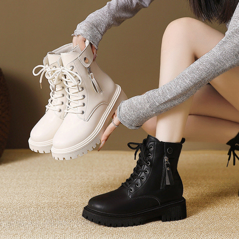 Women's Combat Ankle Boots with Side Zipper