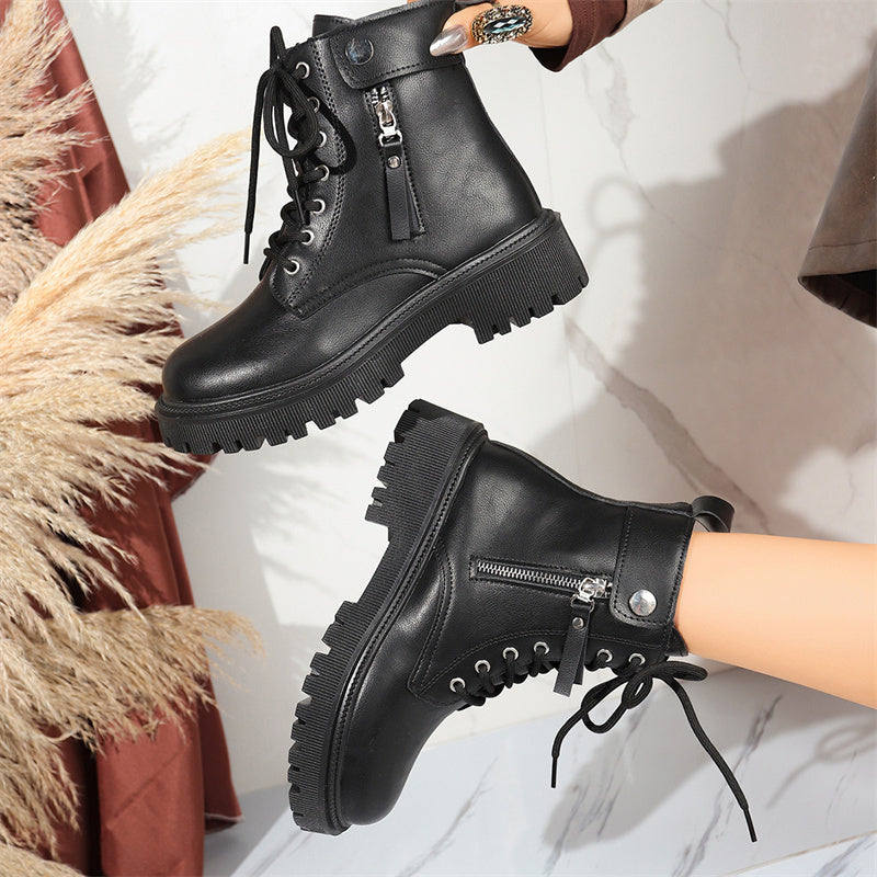 Women's Combat Ankle Boots with Side Zipper