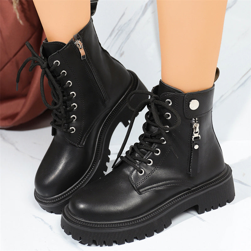 Women's Combat Ankle Boots with Side Zipper