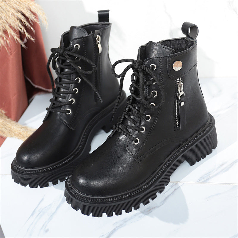 Women's Combat Ankle Boots with Side Zipper