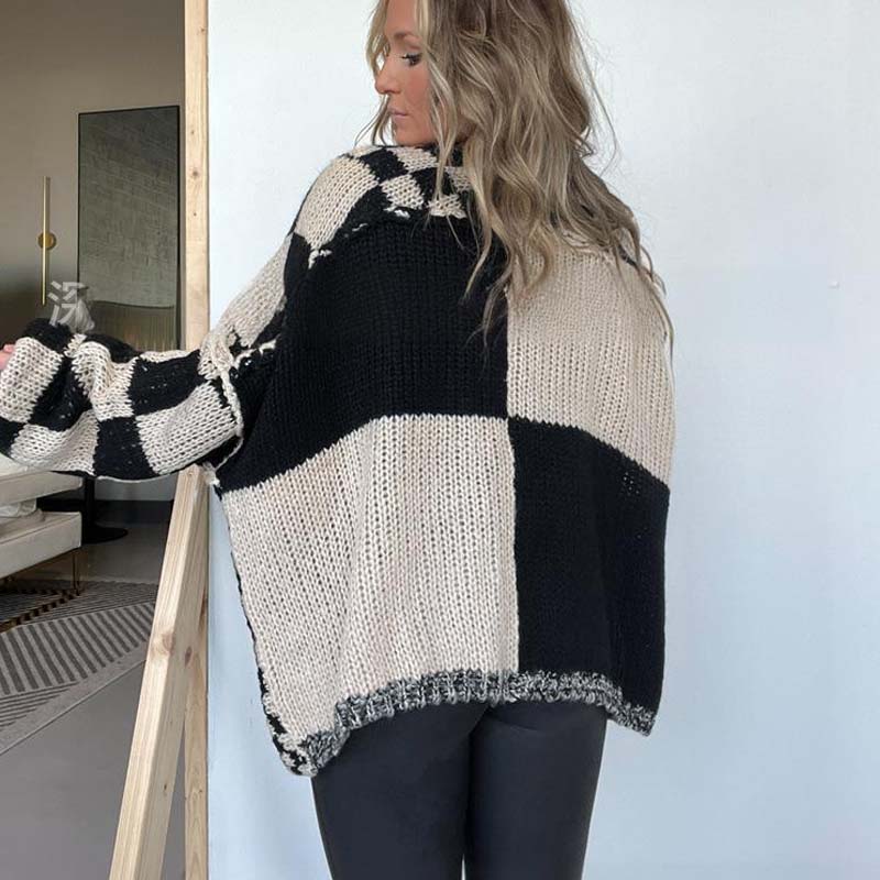 Women's Checkered Open Front Cardigan