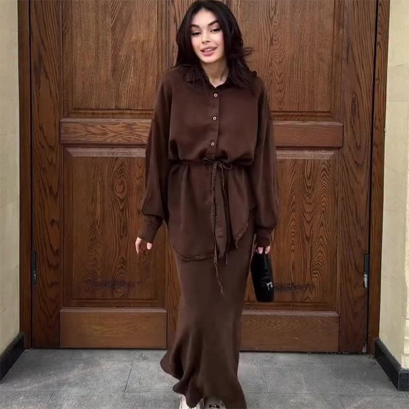 🔥Limited-time offer-Women's Fashion Loose Shirt and Maxi Skirt 2-Piece Set