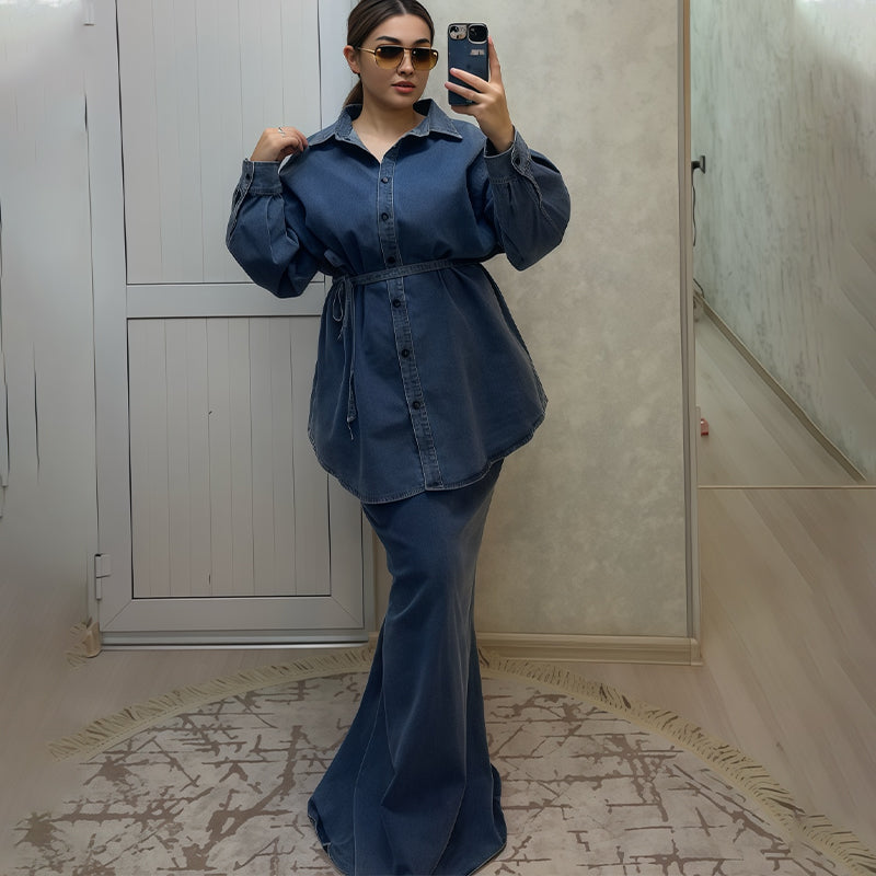 🔥Limited-time offer-Women's Fashion Loose Shirt and Maxi Skirt 2-Piece Set