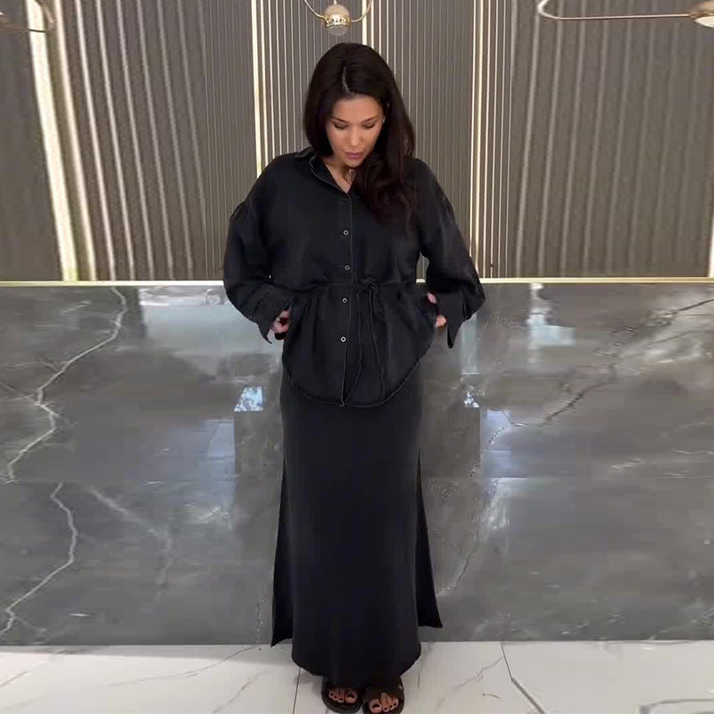🔥Limited-time offer-Women's Fashion Loose Shirt and Maxi Skirt 2-Piece Set
