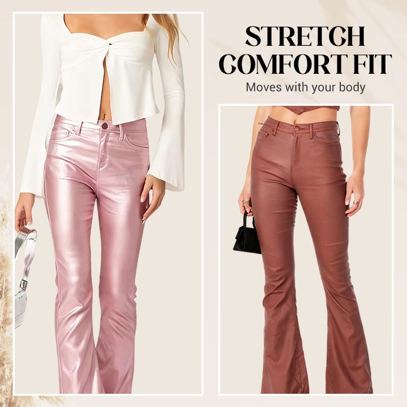 🔥Limited-time offer-High-Waisted Stretch Faux Leather Flare Jeans