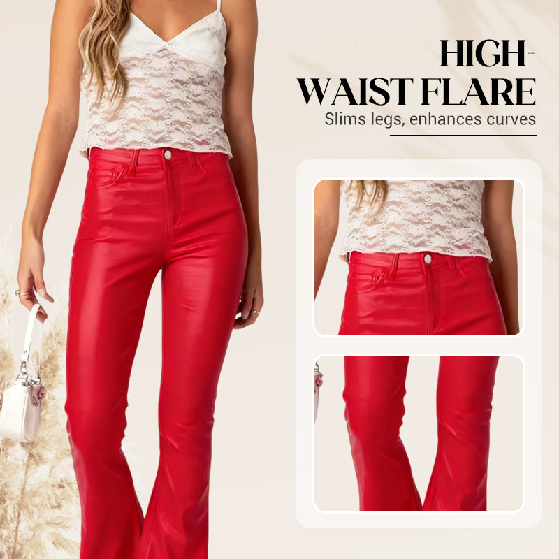 🔥Limited-time offer-High-Waisted Stretch Faux Leather Flare Jeans