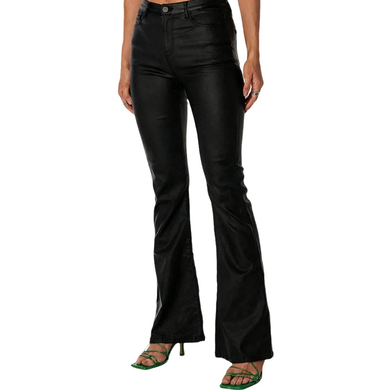 🔥Limited-time offer-High-Waisted Stretch Faux Leather Flare Jeans