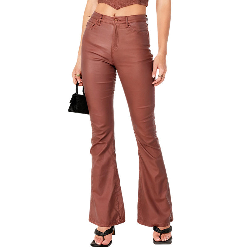 🔥Limited-time offer-High-Waisted Stretch Faux Leather Flare Jeans