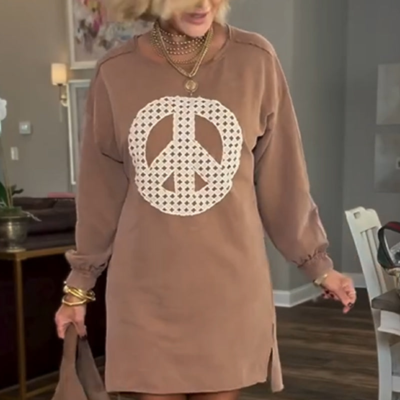 Women's Long Sleeve Peace Sign Mini Dress
