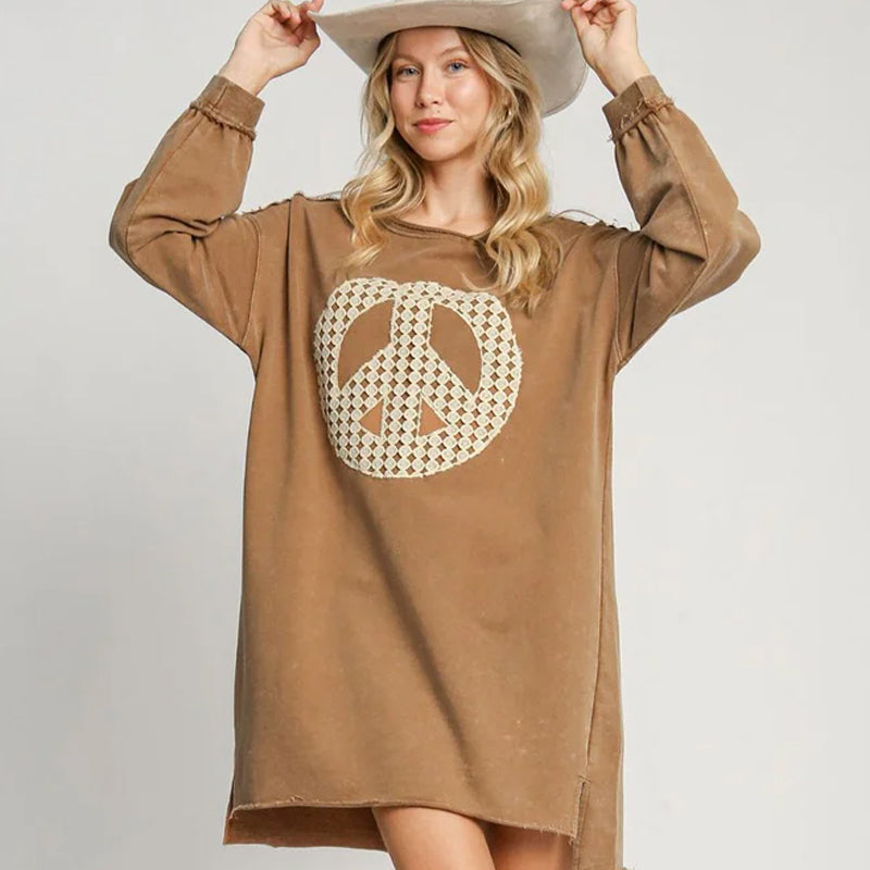 Women's Long Sleeve Peace Sign Mini Dress