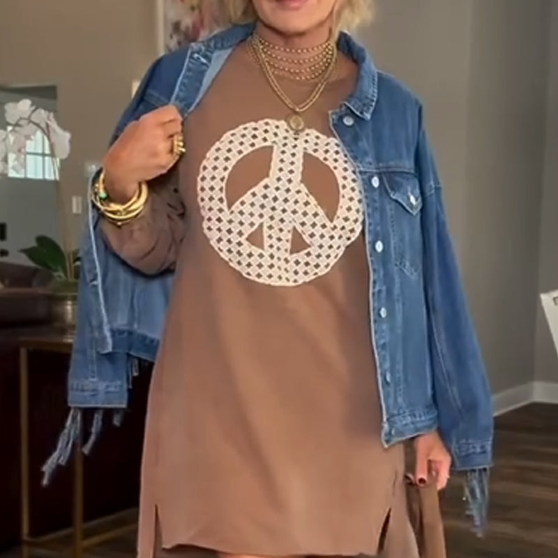 Women's Long Sleeve Peace Sign Mini Dress