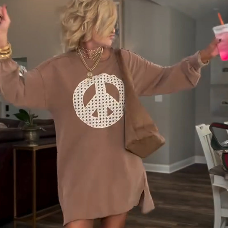 Women's Long Sleeve Peace Sign Mini Dress