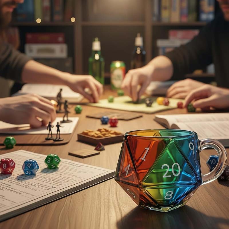 💥Limited-time offer-Rainbow Glass D20 Dice Mug with Handle