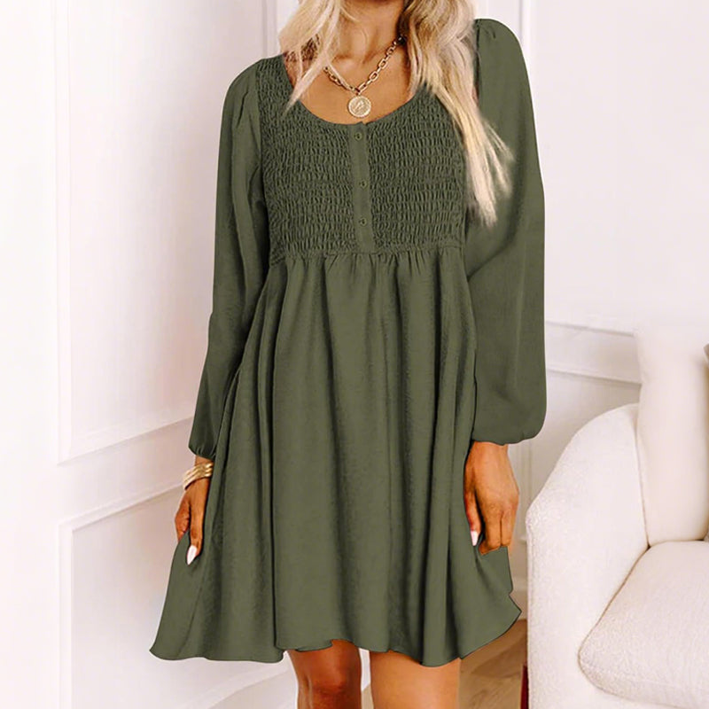Women's Solid Color Lantern Sleeves Midi Dress
