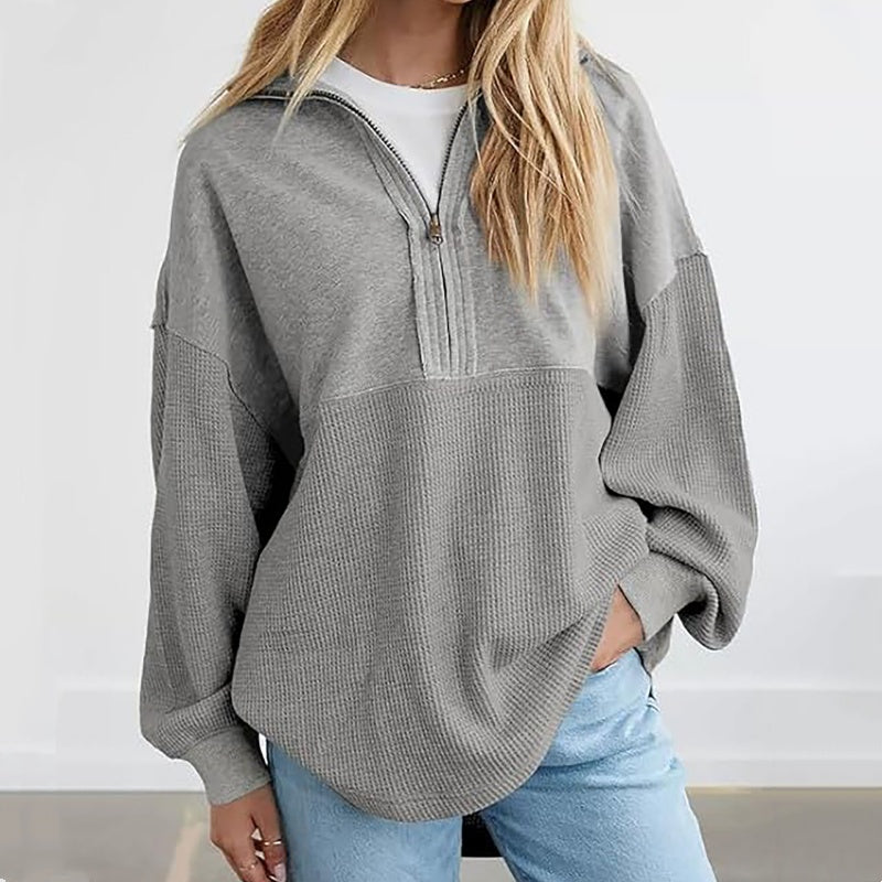 Women's Casual Solid Color Half-Zip Sweatshirt