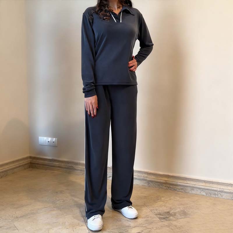 Women's Casual V-Neck Top + Wide-Leg Pants Suit