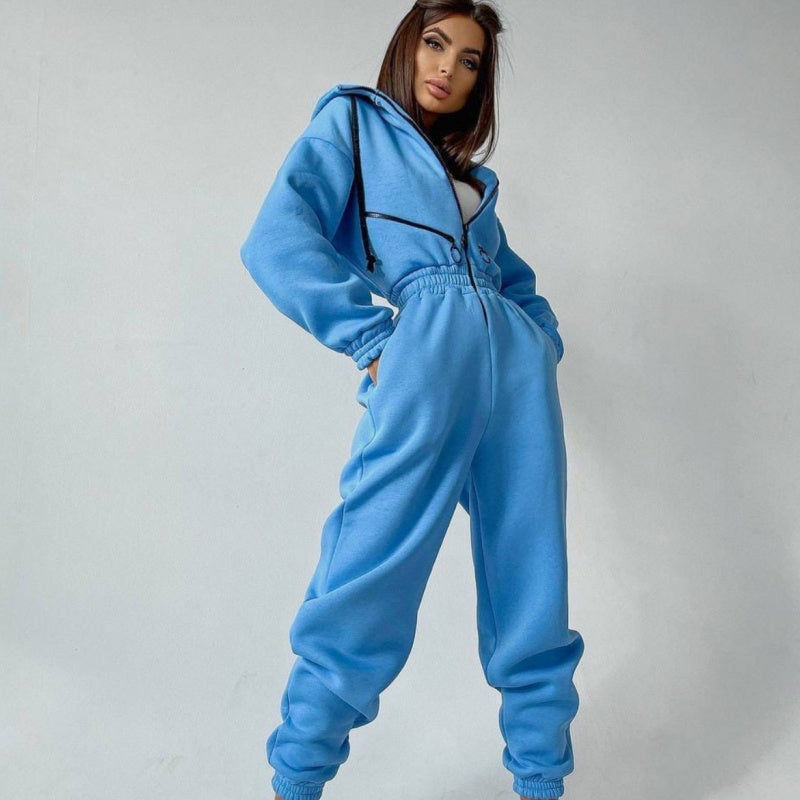 Comfortable Solid Color Women's Hooded Jumpsuit