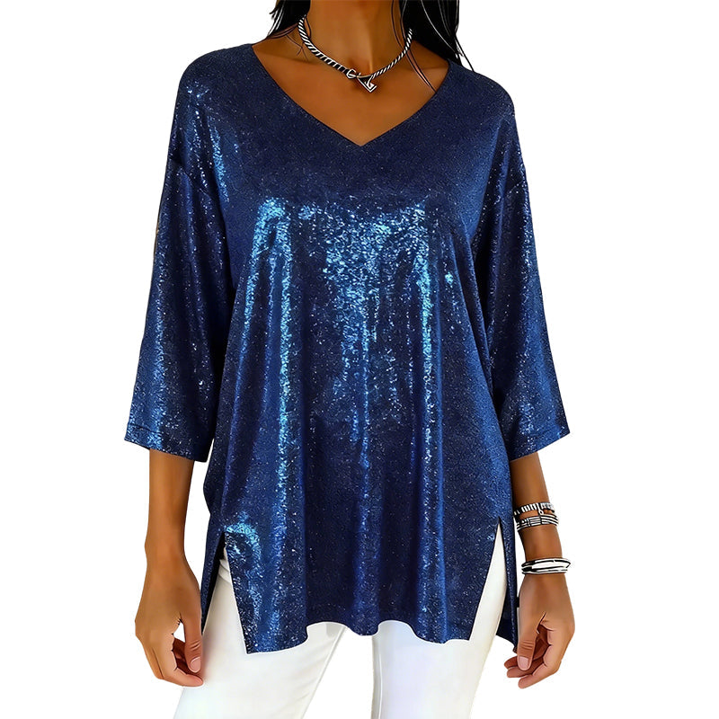 Women’s Glitter V-Neck Loose Top